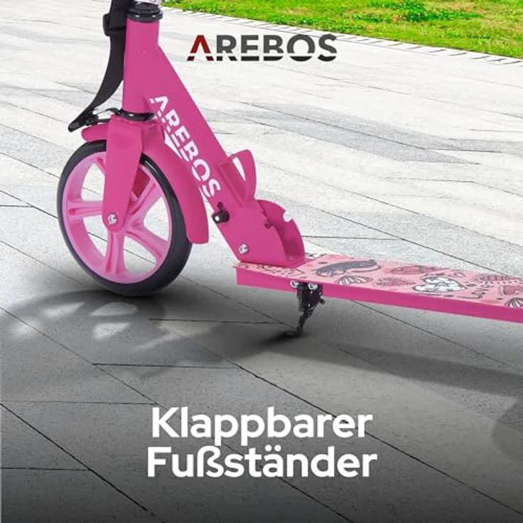 Costway Höhenverstellbarer Tretroller, Pedalbremsung, Tragkraft 100 kg, 4-fach höhenverstellbar, rosa – Bild 9