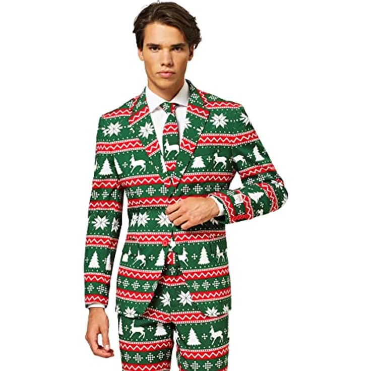 OppoSuits Festive Green, Dreiteiliger Anzug mit festlichem Design, slim-fit Schnitt, inklusive Jacket, Hose und Krawatte – Bild 2