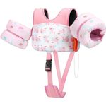 HeySplash Kinder Schwimmweste, Schwimmflügel für Kinder 6-15kg, Verstellbare Träger, Doppelschnalle, Pfeife, Rosa Wal