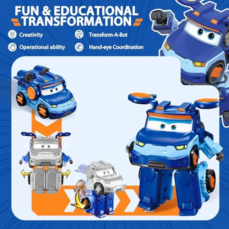 Super Wings Transformations-Flugzeug Supercharged Leo, 12,7 cm große 3-in-1 Spielzeugfigur in blau, verwandelt sich in Flugzeug und Roboter, für Kinder ab 3 Jahren – Bild 3