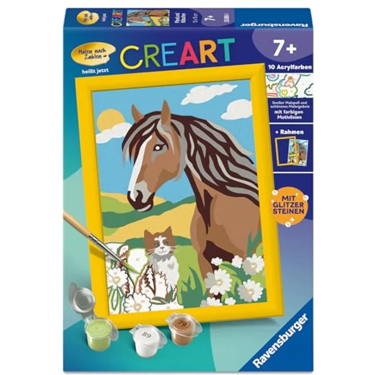 Ravensburger Malen nach Zahlen CreArt, Pferd und Kätzchen, Malset mit 10 Acrylfarben, Made in Europe – Bild 3