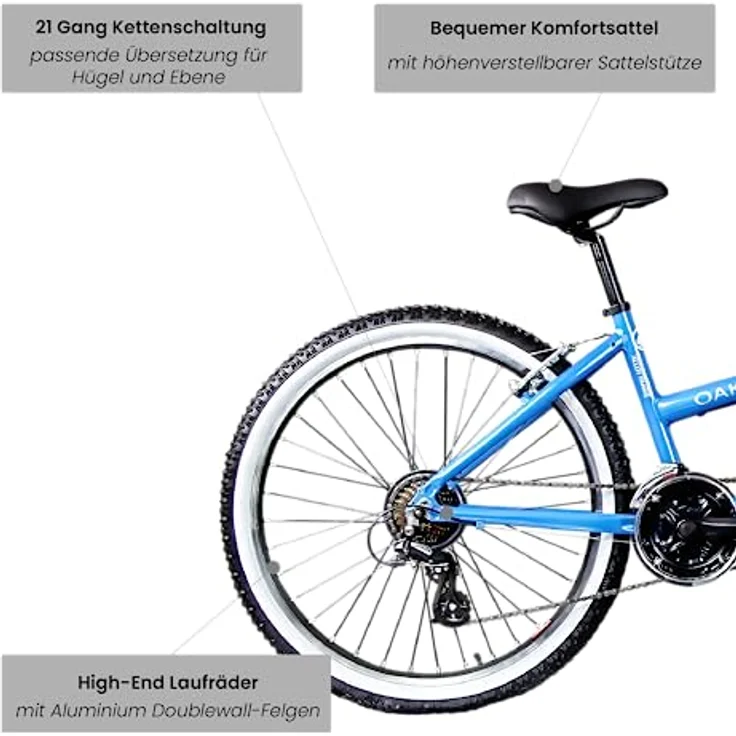 Galano Tandem Fahrrad 2 Personen Mountainbike 21 Gang Schaltung ab 145 cm Hardtail MTB Damen und Herren 26 Zoll mit Alurahmen Oakland (blau, 43/38 cm) – Bild 5