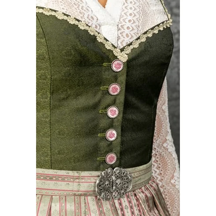 Edelnice Dirndl Adele, Midi Dirndl in Waldgrün und Pink mit femininem Schnitt – Bild 7