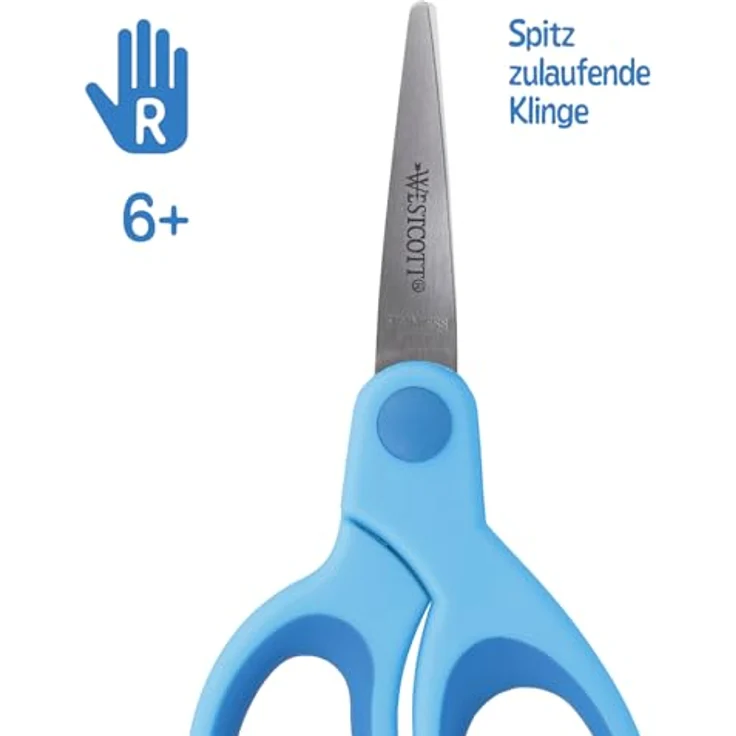 Westcott Softgrip Kids Kinderschere für Rechtshänder mit Spitze, 13 cm, blau – Bild 4