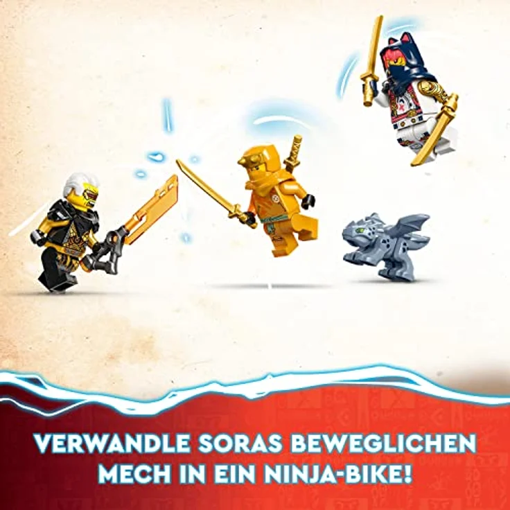 LEGO 71792 NINJAGO Soras transformierender Mech-Bike-Renner, 2in1 Set mit transformierender Mech-Actionfigur, Motorrad-Spielzeug Set mit 3 Minifiguren für Kinder, Jungen und Mädchen – Bild 4