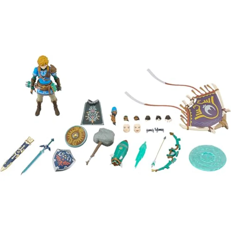 Good Smile Company Link Deluxe Ed. Fig. 15 cm The Legend of Zelda: Tears of the Kingdom Figma, inkl. Meisterschwert, Hyliano-Schild, Zubehörteile und Gesichtsplatten