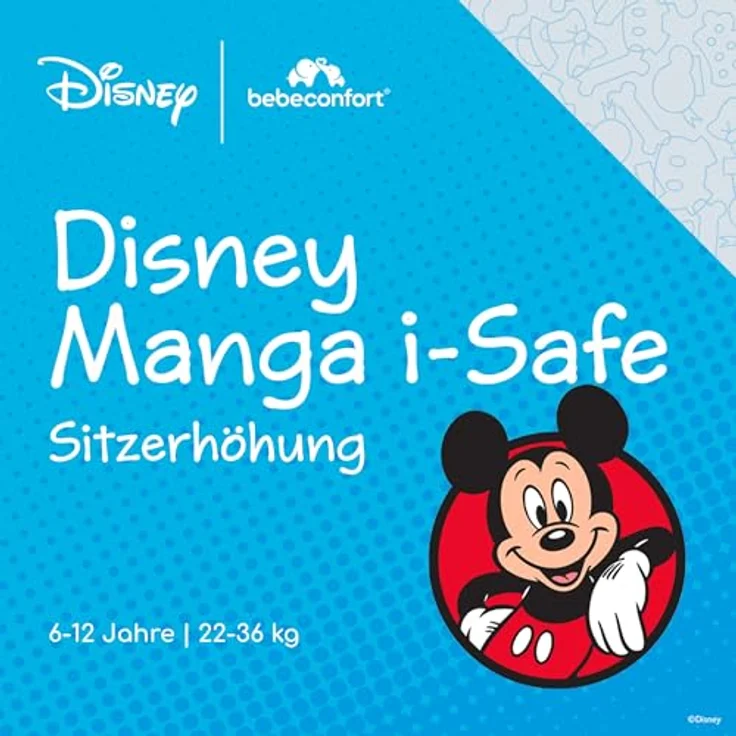 Bebeconfort Manga i-Safe, Sitzerhöhung für Kinder 6-12 Jahre (128-150 cm), Disney - Authentic Mickey, i-Size Norm, leichte Montage mit Fahrzeuggurt, waschbarer Bezug – Bild 2