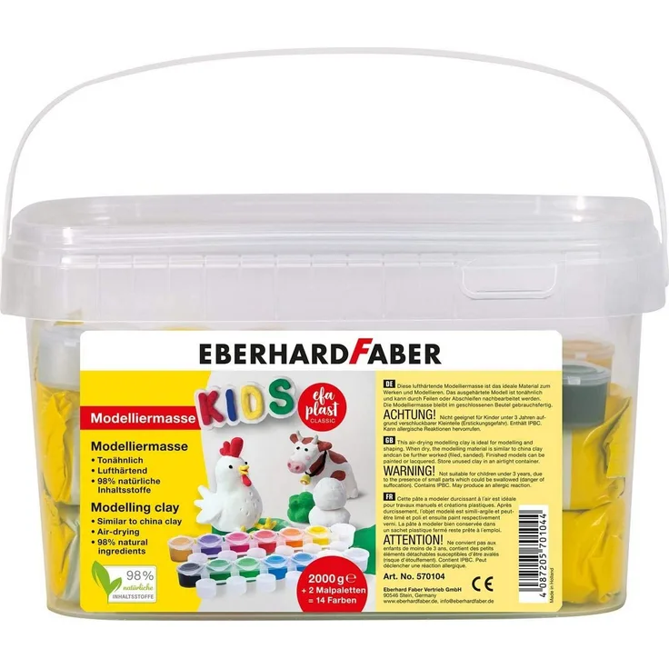 Eberhard Faber Modelliermasse EFA PLAST classic Kids 2kg weiß im Eimer inkl. 14 Farben (Spar-Set)