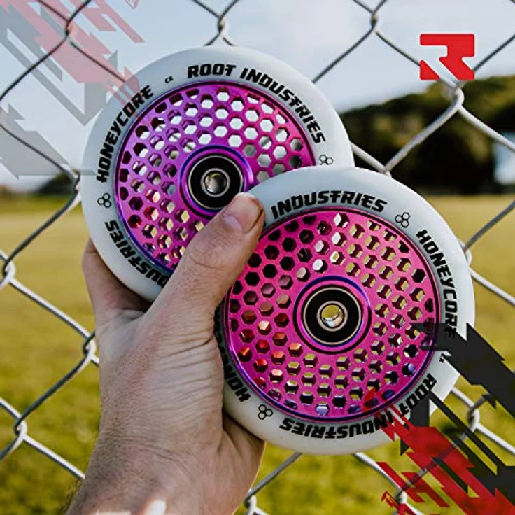 Root Industries Stuntscooter, 2x Honeycore Stunt-Scooter Rollen 110mm, lila/PU weiß, leichtes Aluminium 6061, ABEC 11 Kugellager – Bild 5