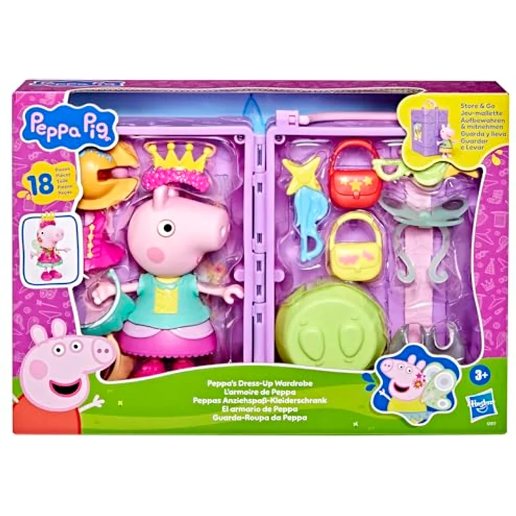 Hasbro Peppa Pig Peppas Anziehspaß-Kleiderschrank, Spielset mit 15 cm Peppa Figur, 14 Accessoires, drehbarem Ständer und Aufklebern,für Kinder ab 3 Jahren – Bild 2