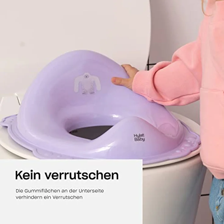 Hylat Baby Toilettensitz Kinder hilfreich beim Toilettentraining, für Mädchen und Jungen, solides Material, Antirutsch Gummi, Farbe:lila, Motiv:Yeti, Marke:Hylat Baby – Bild 2