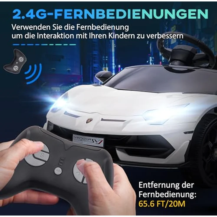 HOMCOM Elektro-Kinderauto Elektroauto mit MP3-Player, Leistungsanzeige, bis 30 kg, für 3-5 Jahre, 3-5 km/h, Weiß – Bild 6