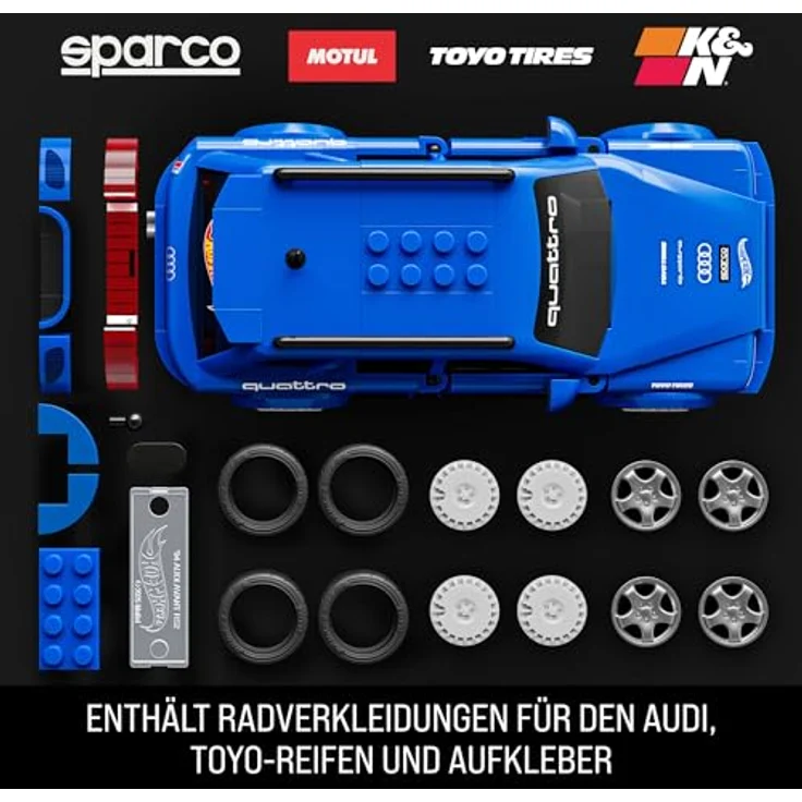 Mattel® Modellbausatz 94 Audi Avant RS2, Maßstab 1:32 mit Aufklebern, 2 Radkappen-Sets und Die-Cast-Auto – Bild 4