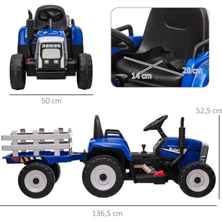 HOMCOM Elektro-Kinderauto Elektrischer Traktor, Kinder Aufsitztraktor, Belastbarkeit 30 kg, Blau – Bild 5