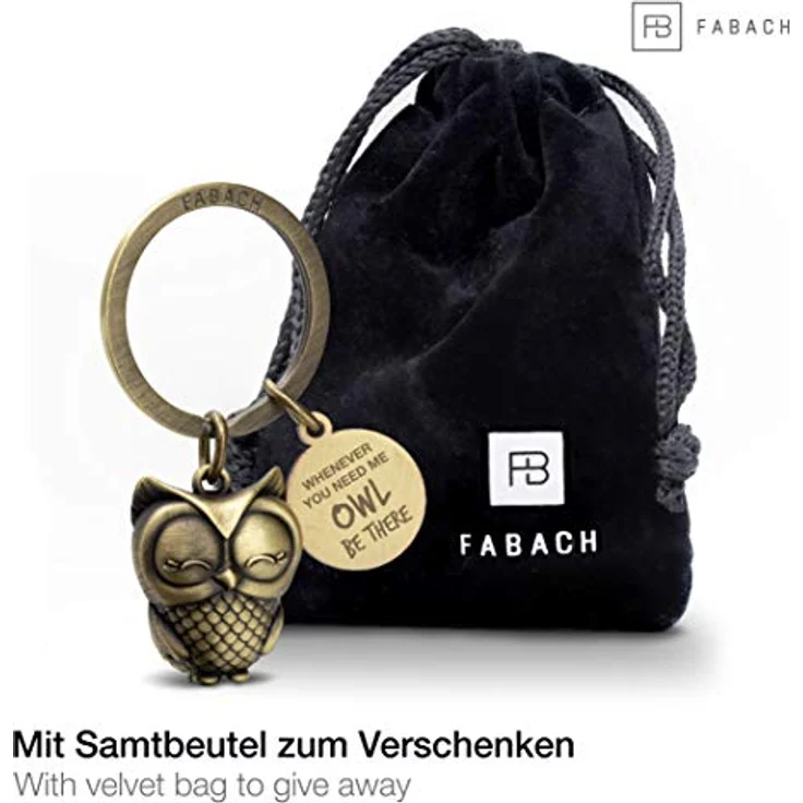 FABACH Eule Schlüsselanhänger Owly mit Gravur, Freundschafts- und Glücksbringer aus Bronze mit Lasergravur "Whenever you need me owl be there" – Bild 2