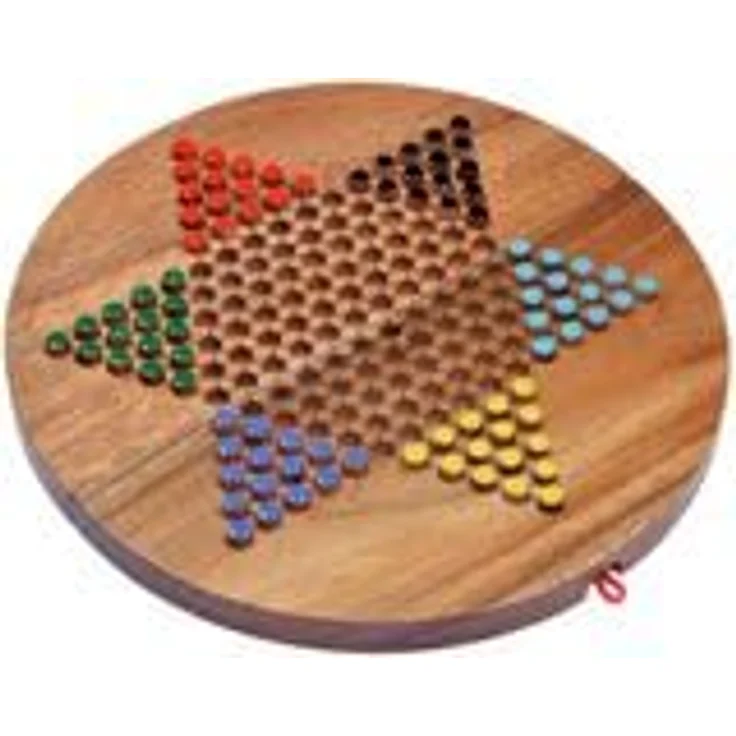 Logoplay Halma Gr. XL - Gesellschaftsspiel für 2-6 Spieler, handgefertigtes Holzbrett Ø 31 cm, inklusive 6x15 Spielstecker und Stoffbeutel aus 100% Baumwolle – Bild 2