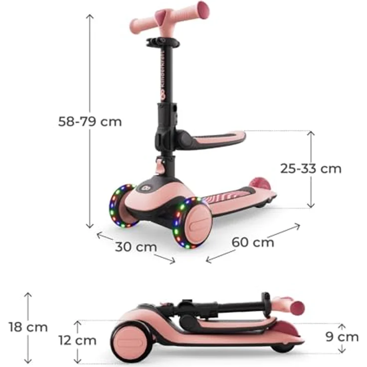 Kinderkraft HALLEY 2, 2-in-1 Balance-Kinderroller mit höhenverstellbarem Sitz (25–33 cm), klappbar, 4 Lenkerhöhen, LED-Räder, Rosa – Bild 11