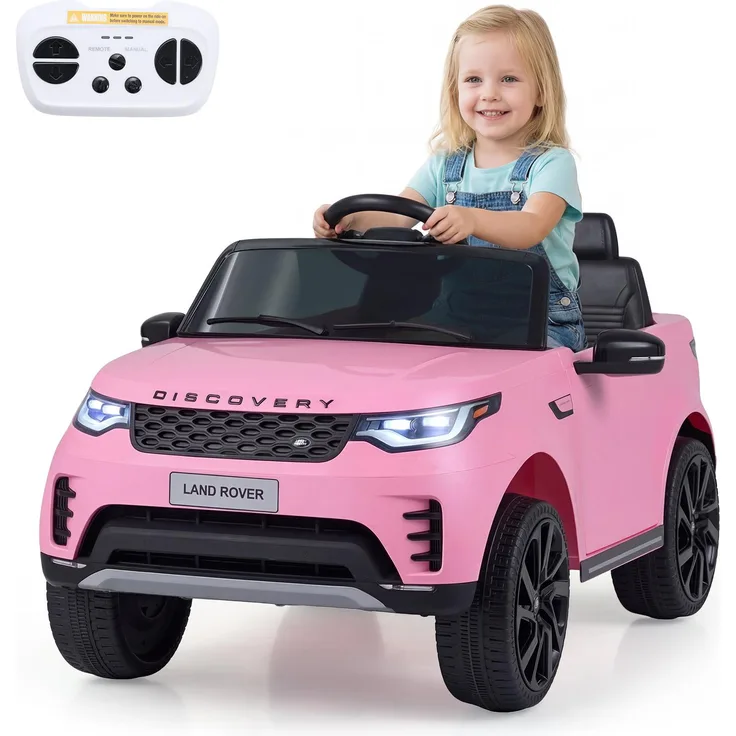 COSTWAY 12V lizenziertes Land Rover Discovery Kinder-Aufsitzauto, mit Federung, LED-Scheinwerfern, Musik & Fernbedienung, rosa, für Kinder 3+