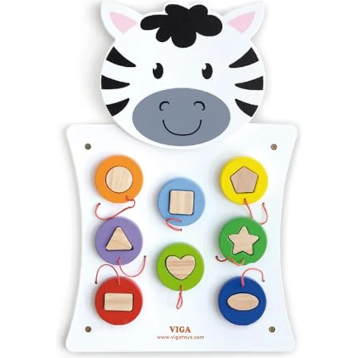 TikTakToo Motorikbrett Zebra, motorische Wandaktivität aus FSC-Holz mit Formen-Steckspiel und Motorikschleifen, 36 x 55 x 3,5 cm, für Kinder ab 18 Monaten – Bild 1