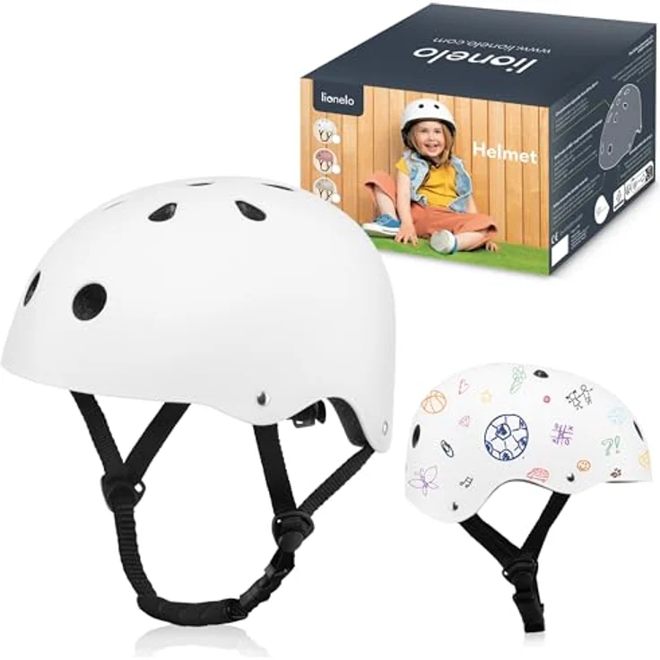 Lionelo Helmet Explorer Sicherheitshelm, verstellbar, Zertifiziert, Größe S (50–56 cm), stoßdämpfend und belüftet, für kreative Kreide- und Marker-Anpassung, blau – Bild 1