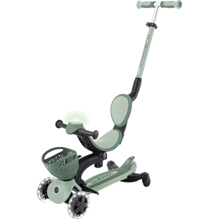 Globber GO-UP Baby Lights 360°, höhenverstellbares Kinderfahrzeug, Tretroller, Dreirad und Laufrad, 3rädrig bis 9 Jahre, bunte LED-Leuchtrollen, salbeigrün – Bild 5