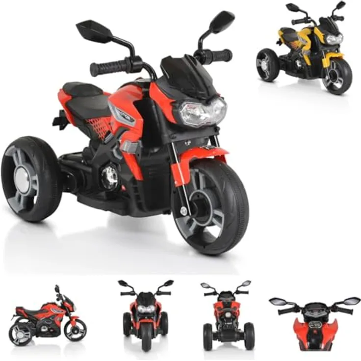 Moni Kinder Elektromotorrad Colombo Scheinwerfer, Zwei Motoren, MP3, bis 7 km/h, rot