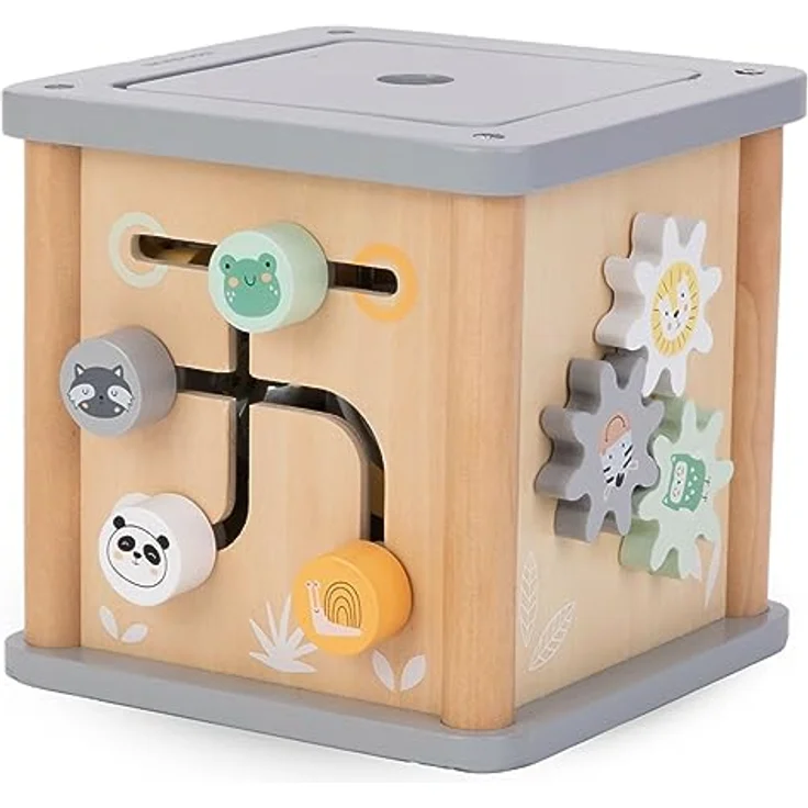 mamabrum Motorikwürfel, Pädagogisches Holz-Spielzeug für Kinder ab 18 Monaten, mit Formen, Farben & Zahnrädern, 5 Spielflächen zur Förderung der Feinmotorik und Hand-Augen-Koordination, 15 x 15 x 15 cm – Bild 3
