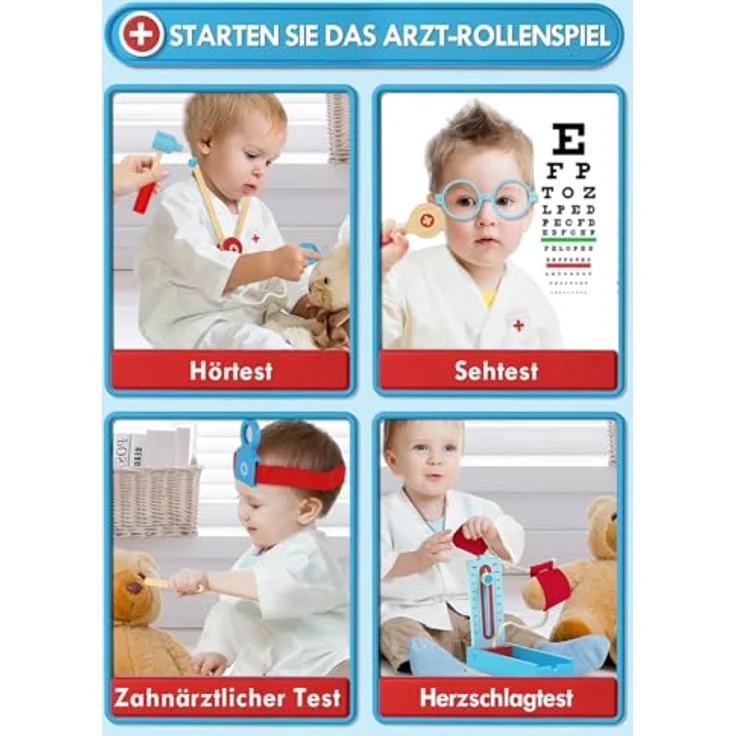 Lehoo Castle Arztkoffer für Kinder, 23-teiliges Doktorkoffer-Set mit Arztkittel, blau, Spielzeug ab 3 Jahre, inklusive Organpuzzle und Sehtest Zubehör – Bild 3