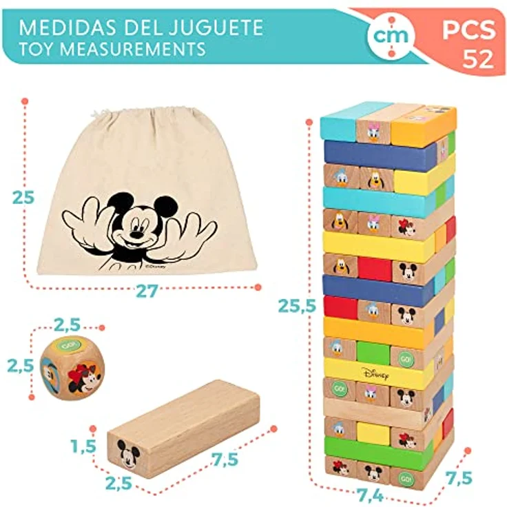 WOOMAX Disney Turmblöcke aus Holz/Domino, bunt, geeignet ab 36 Monaten, in Tasche – Bild 5