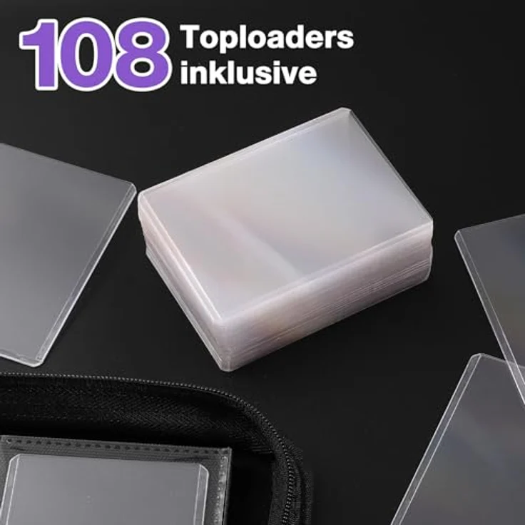 khlerox Toploader Sammelkarten Album für 360 Karten, inklusive 108 Toploaders und 150 Kartenhüllen, wasserabweisend, schwarz – Bild 3