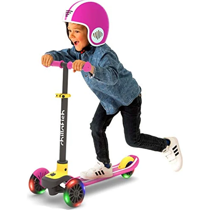 Chillafish Scotti Glow, 3-Rad leicht lenkender Tretroller mit Twintip Antirutschdeck und Leuchträdern, Rosa – Bild 4