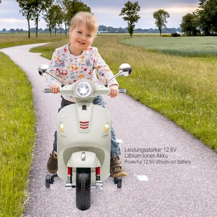 Weiss Ride-on Vespa GTS 125 Li-Power 12.6, elektrisches Kinderfahrzeug mit 60 km/h und Lithium-Ionen-Akku, weiss – Bild 2