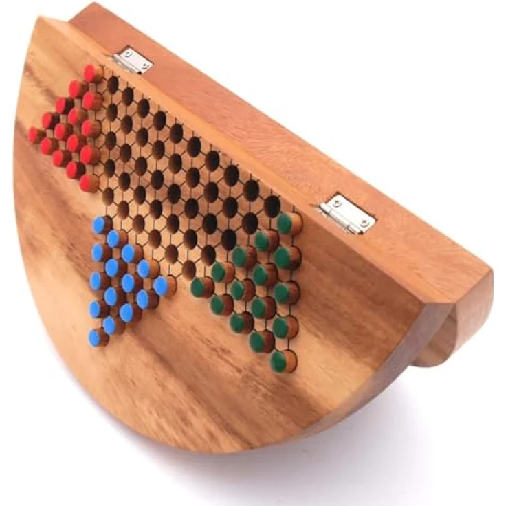 Rombol Halma XL, rundes klappbares Strategiespiel für 2-6 Personen aus edlem Holz – Bild 4