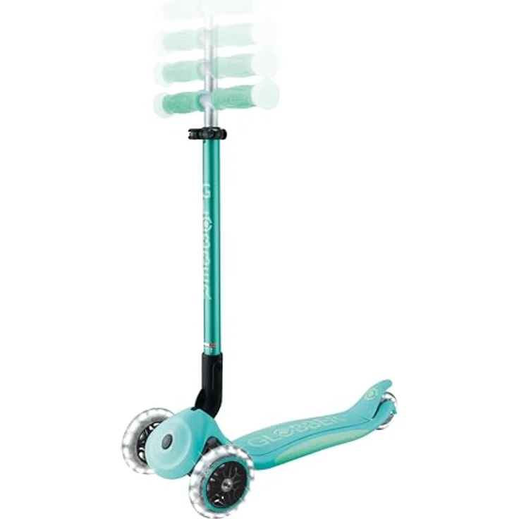 GLOBBER ELITE GLOW LIGHTS – 3-Rädriger Kinderroller mit verstellbarer Lenkerhöhe, LED-Leuchtrollen und Glow-Effekt, dunkelmint – Bild 2