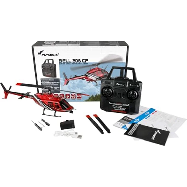 Amewi Bell 206 Jet Ranger 6-Kanal 6G RTF Ferngesteuerter RC-Helikopter, LED-Scheinwerfer, aut. Start/Lande-Funktion, USB-C-Ladebuchse – Bild 3