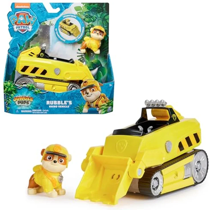 Spin Master Paw Patrol Jungle Pups, Spielzeug-Auto Nashorn-Dozer mit abnehmbarer Rubble-Figur – Bild 2