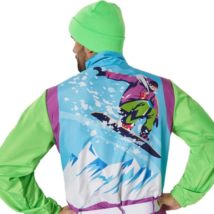 dressforfun Skianzug Herren, Ski Kostüm, Jogginganzug Kostüm Herren, Fasching, 90er Jahre Outfit, Apres Ski, Karneval, Lila, blau, grün, pink - S – Bild 5