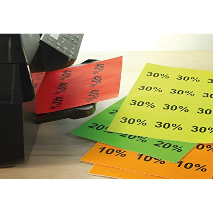 Farbige Etiketten rund neon rot, 20 Blatt, Ø 60 mm, 12 Stück pro A4 Bogen, 240 Aufkleber, selbstklebend, bedruckbar, matt, blanko Neon-Etiketten aus Papier – Bild 3