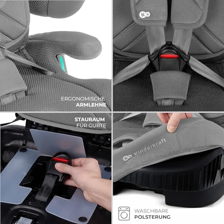 Kinderkraft Fix2Go Autokindersitz, 9-36 kg mit Schlaffunktion, Neigungsverstellung und SAFERIDE Sensor, Grey – Bild 11