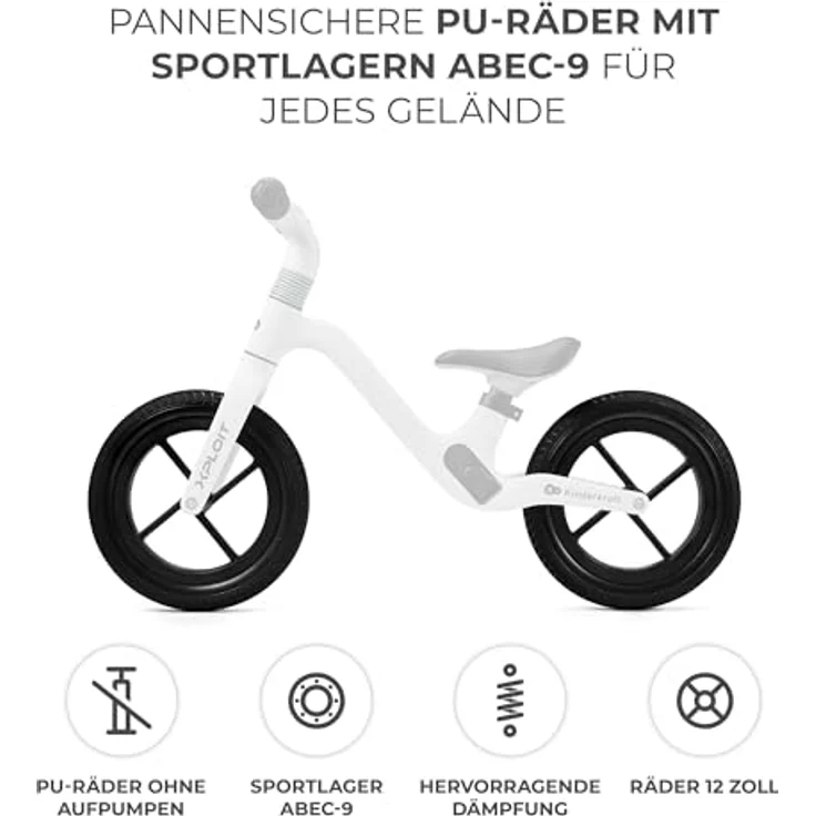 kk Kinderkraft XPLOIT Laufrad, Lernlaufrad mit verstellbarem Lenker und Sattel, 12 Zoll PU Räder, für Kinder ab 80 cm, grau – Bild 5