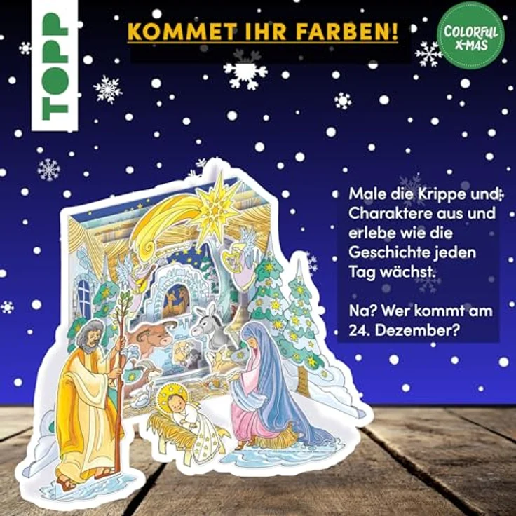 Frech Colorful Christmas - Ausmal-Weihnachtskrippe Adventskalender mit 24 Figuren zum Ausmalen und Basteln – Bild 8