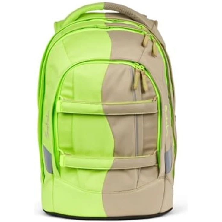 Satch Schulrucksack Pack (3tlg., inkl. Schlamperbox und Sportbeutel) Lime/Neon/Beige, Ergonomischer Schulrucksack mit 30 Liter Fassungsvermögen – Bild 3