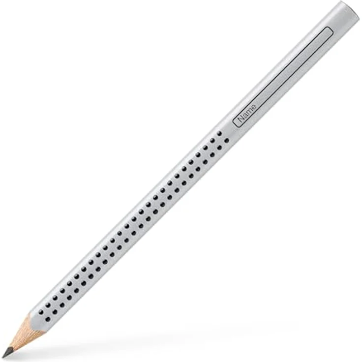 Faber-Castell 111998 Bleistifte Set Grip, 2 Jumbo Bleistifte B mit ergonomischer Dreikantform und Spitzer, Silber – Bild 1