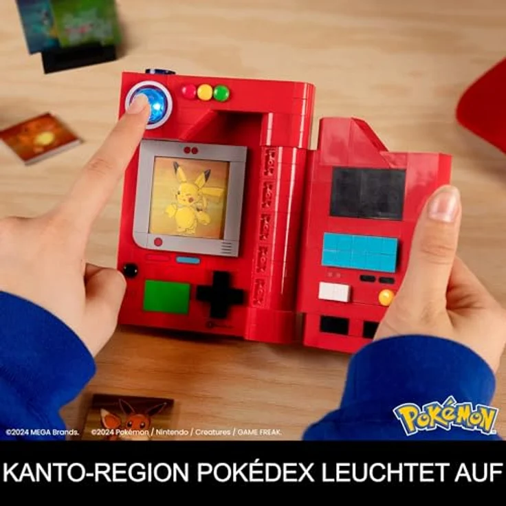 MEGA Pokémon Kanto Pokédex, Klemmbaustein-Set mit Lichtfunktion und 5 Wackelbildkarten der Kanto-Pokémon – Bild 5