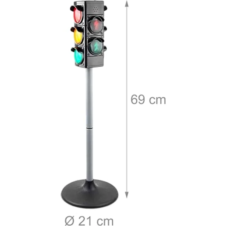 Relaxdays Spielzeugampel, Verkehrsampel für Kinder mit Licht und Sound, Schwarz/Silber, H 69 cm – Bild 4