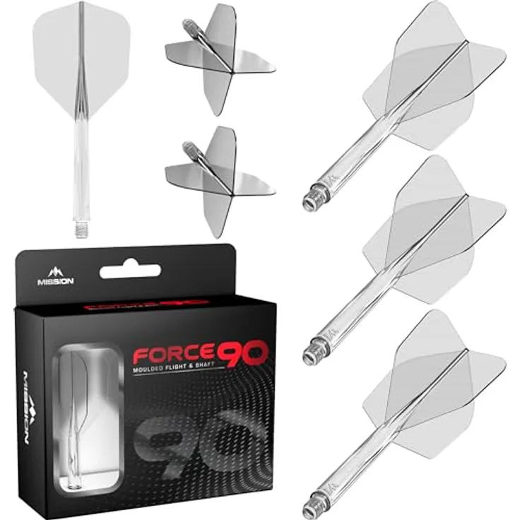Mission Darts Mission Force 90 Clear NO6, Dart Flights Short mit integriertem Flight- und Schaftsystem, hohe Haltbarkeit und präzises Flugverhalten