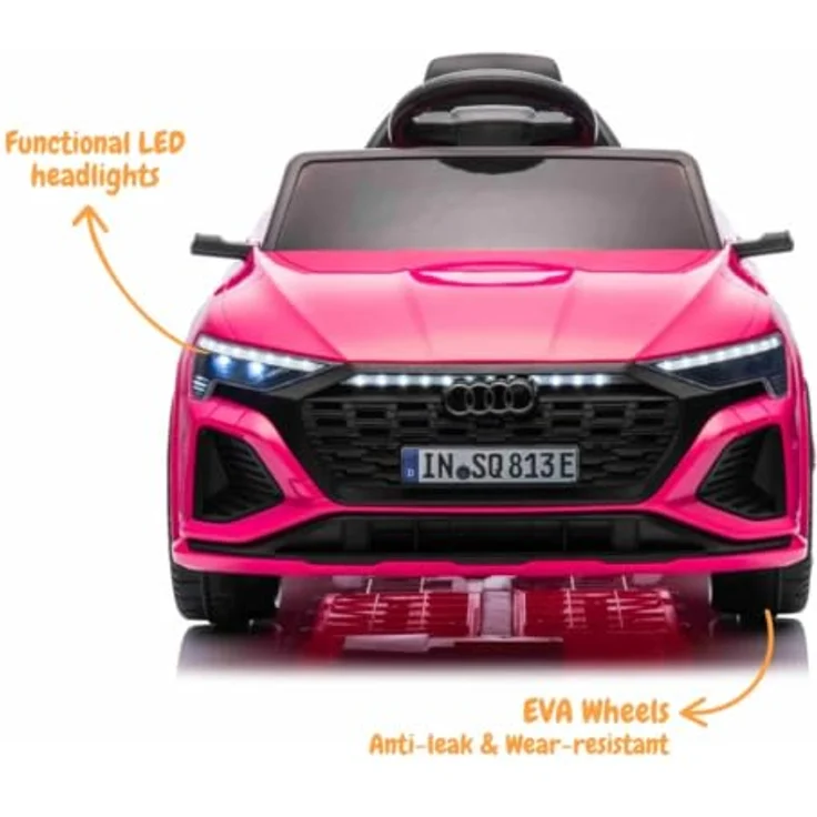 Vrooomy Audi SQ8 e-Tron Kinder Elektroauto 12V mit Fernbedienung, für 1 bis 5 Jahre, rosa, mit Scheinwerfern, MP3-Player und Soft-Start-Funktion – Bild 4