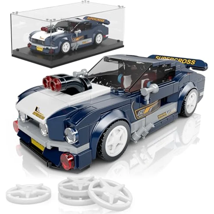 Mould King 27048 Technik Speed Champion, Musteng 1967 Rennwagen Bausteine mit Acryl Vitrine, 387 Teile – Bild 1