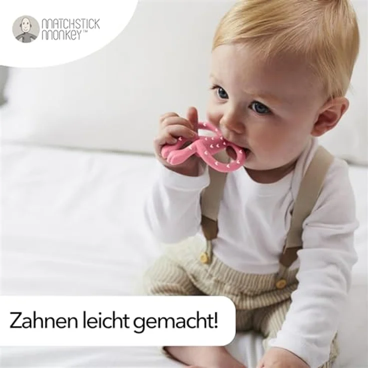 Matchstick Monkey Love Hearts, Silikon-Beißring mit ergonomischen Armen und Struktur-Noppen, ab 3 Monaten – Bild 6