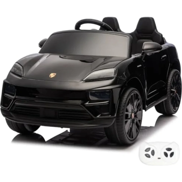 Vrooomy Porsche Macan Turbo Kinder Elektro Auto, 12V mit Fernbedienung, Bluetooth, Soft-Start, EVA-Rädern und Stoßdämpfern – Schwarz, für 1 bis 6 Jahre – Bild 1